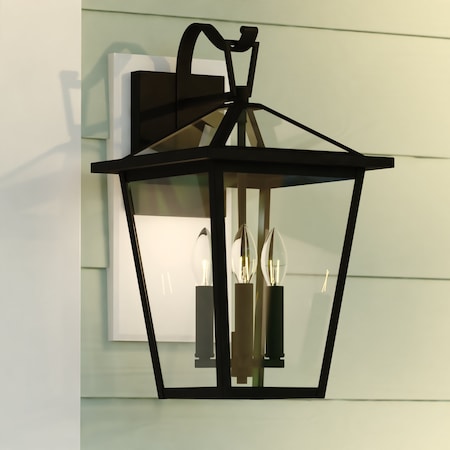 Vaxcel Derby 10-in W 3 Light Dusk to Dawn Matte Black Outdoor Wall Lantern Clear Glass Shade T0718